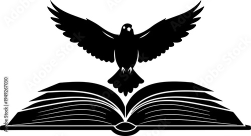 Open Book with Bird Flying silhouette vector illustration