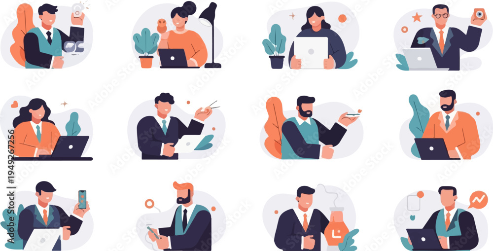 Fototapeta premium Business professionals collaborating and using technology in an office setting