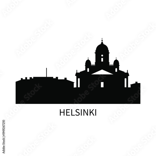 Helsinki Finland Skyline Silhouette Vector Illustration Famous Helsinki Cathedral Landmark Architecture