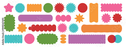 colorful round and oval, rectangular and square shapes, arch forms with smooth curvy edges, cute playful geometric elements pack, modern minimal vector shapes for graphic design decoration.