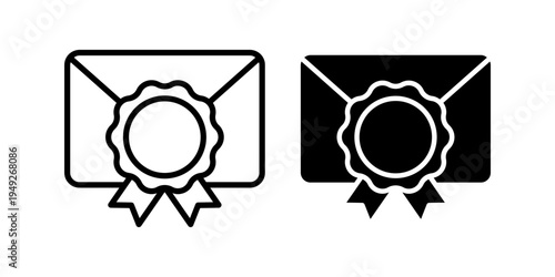Certified Email Envelope With Award Badge Line And Solid Icon Set For Verified Message Concept