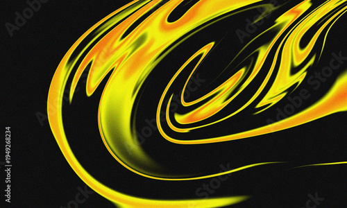 Fiery Swirl: An abstract art piece featuring dynamic curves and gradients of yellow and orange set against a dark backdrop, creating a sense of energy and movement.