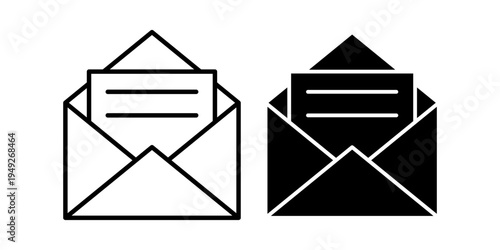 Email Envelope With Document Letter Line And Solid Icon Set For Message Content Communication