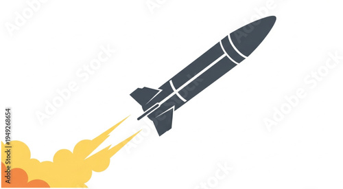 Rocket Launching into Space with Fiery Exhaust Plumes.