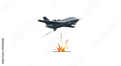 Military Jet Firing Missiles at Ground Target with Explosion.