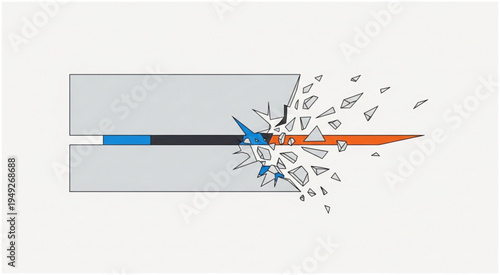 Arrow Piercing Through Block with Shattered Glass Effect.