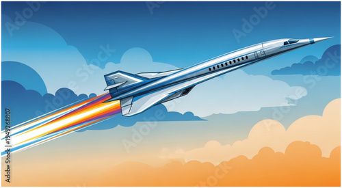 Concorde Supersonic Jet Soaring Through the Sky with Afterburners.