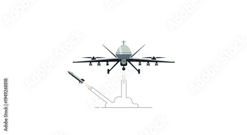 Drone launching missile, unmanned aerial vehicle, military technology.