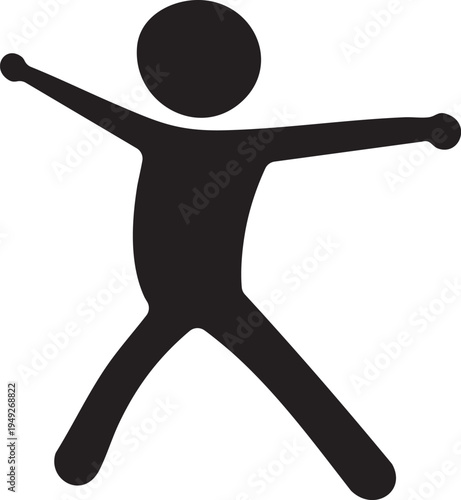 A black stick figure with arms outstretched and legs crossed on a white background conveying a sense of balance and freedom in a simple modern illustration style