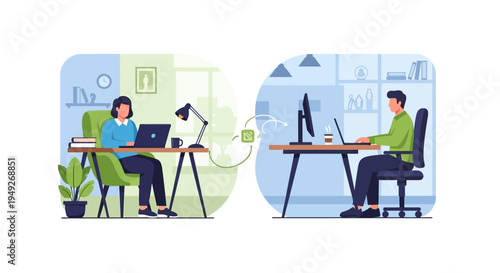 Remote Work & Hybrid Team Collaboration: Professionals Connecting Online from Different Locations with Seamless Digital Communication