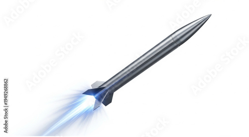 Silver Rocket Soaring Upwards with Blue Flames.