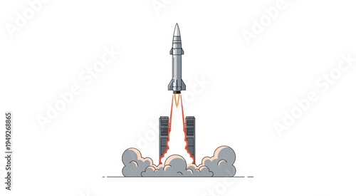 Rocket Launching with Fire and Smoke Illustration.