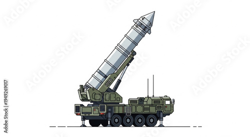 Mobile Ballistic Missile Launcher Illustration on White Background.