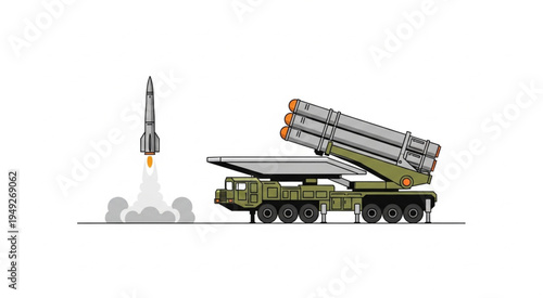 Mobile Missile Launcher System Launching a Rocket.