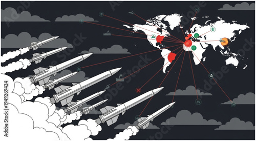 Missiles Targeting World Map - A Depiction of Global Conflict.