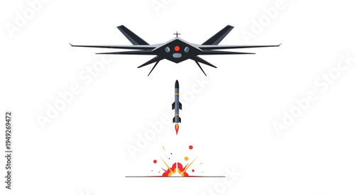 Stealth Aircraft Launching Missile with Explosion on Impact.