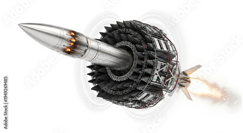 Futuristic Rocket Engine Design with Intricate Turbine Details.
