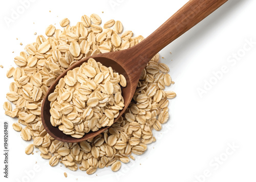 Oat Grains in Wooden Spoon on White Background