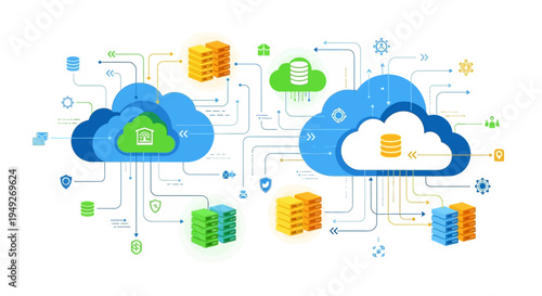 Cloud computing network infrastructure with data storage and servers