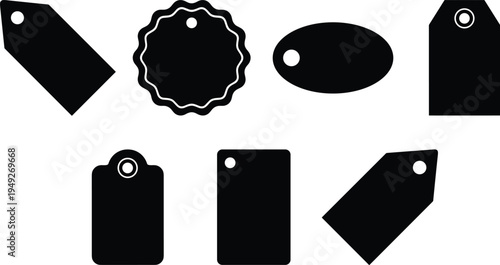 Price tag and label icon set with retail sale tags product stickers minimalist black silhouette vector collection