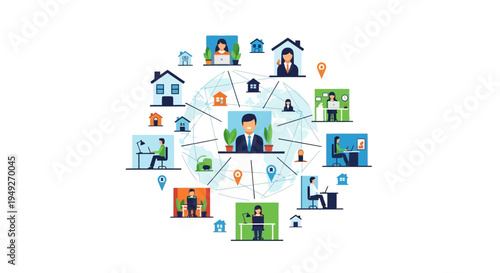 Global Remote Work Network: Connected Team Collaboration and Telecommuting from Home