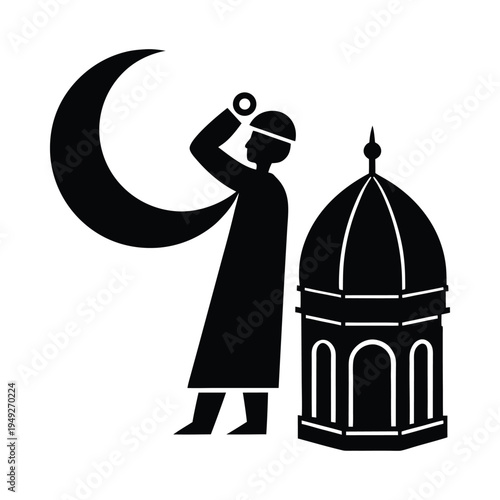 Ramadan mubarak, Muslim searches at sky with binocular for the new moon that signals the start of the Islamic holy month of Ramadan