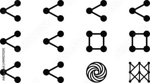 Share network connection icons set with nodes links and digital communication symbols black vector illustration collection