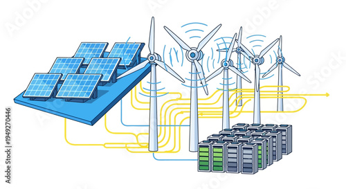 Renewable Energy System Solar Panels Wind Turbines Battery Storage