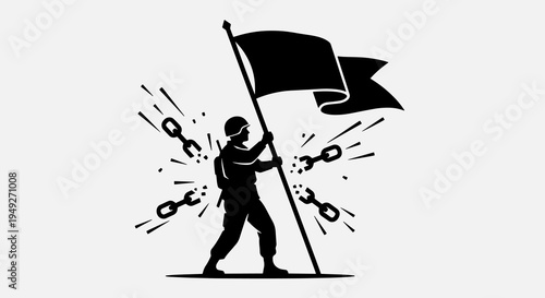 Soldier Raising Flag Silhouette Vector Freedom and Victory Illustration