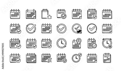 Calendar icons symbol pack date reminder schedule vector illustration set