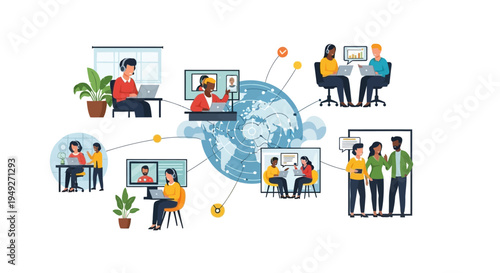 Global Remote Work and Hybrid Collaboration Network with Diverse Teams, Online Meetings, and Digital Communication
