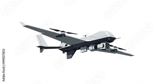 Advanced unmanned aerial vehicle with hybrid propulsion system on white.