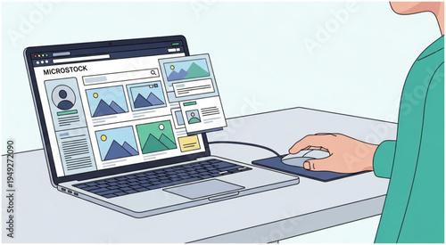 Person using a laptop with image editing software.