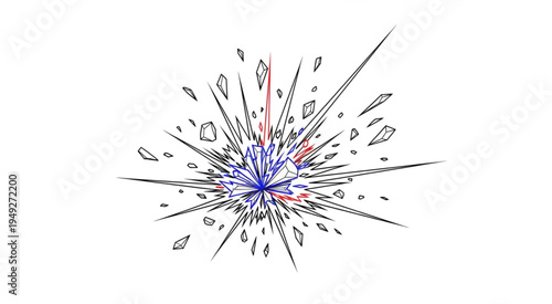 Abstract explosion of shattered glass with vibrant core.