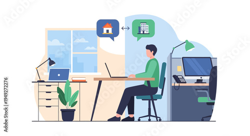 Hybrid Work Model: Remote vs. Office Employment Flexibility Concept