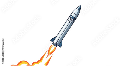 Illustration of a Rocket Launching with Flames and Smoke.