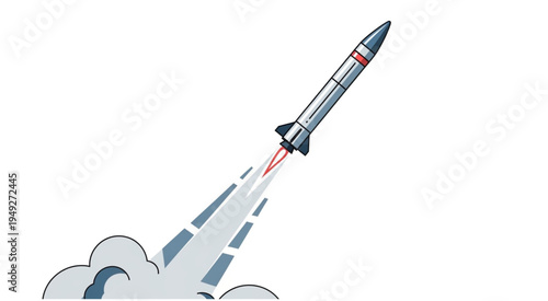 Illustration of a Rocket Launching into Space with Smoke Trails.