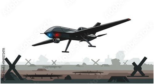 Advanced Military Drone in Flight for Surveillance and Reconnaissance.