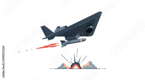 Futuristic Drone Launching Missile with Explosion on the Ground.