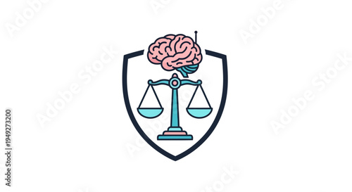 Brain with scales of justice balance.