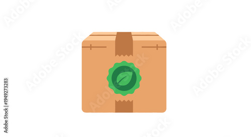 Brown cardboard box with green seal.