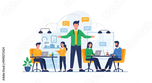 Business Team Collaboration and Leadership in Modern Office Setting