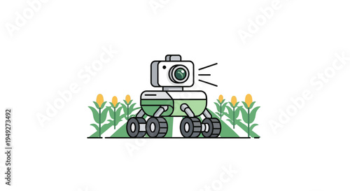 Camera on a green robot toy.