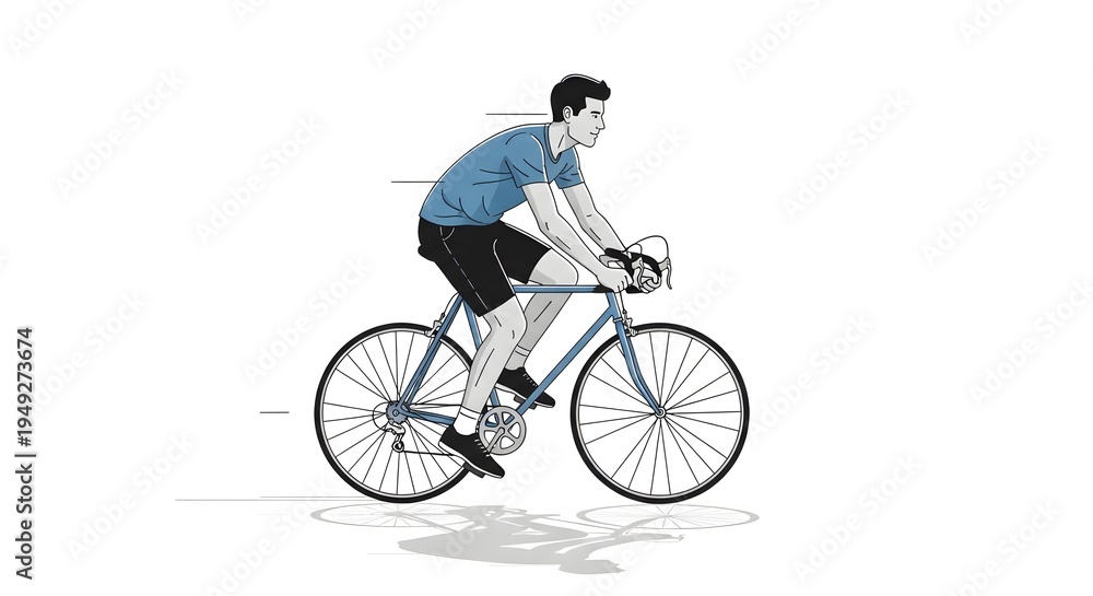 Naklejka premium man riding bicycle fitness and healthy lifestyle illustration, cyclist riding bike minimal style illustration, man cycling for exercise and outdoor activity, bicycle riding concept with male cyclist 