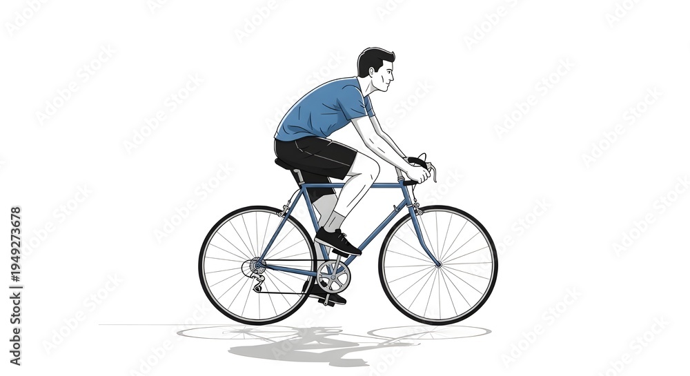 Naklejka premium man riding bicycle fitness and healthy lifestyle illustration, cyclist riding bike minimal style illustration, man cycling for exercise and outdoor activity, bicycle riding concept with male cyclist