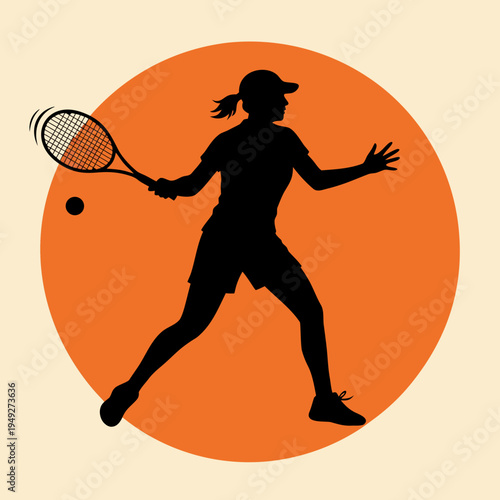 Female Tennis Player Silhouette With Racket Playing Tennis