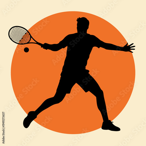 Male Tennis Player Silhouette Hitting Ball With Racket Vector