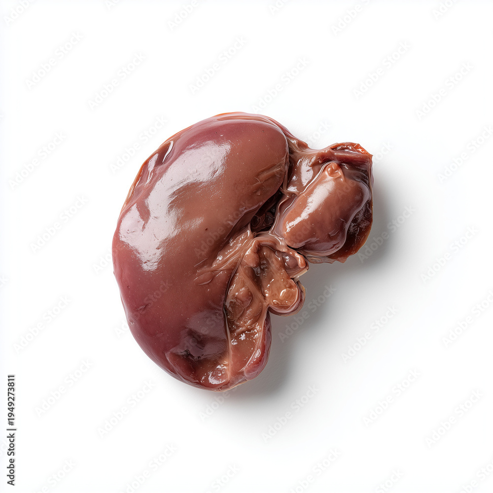 Obraz premium Rohe Niere isoliert auf hellem Hintergrund mit viel Copyspace. Konzept für Anatomie, Ernährung, Innereien, Organspende, Medizin und biologische Forschung.