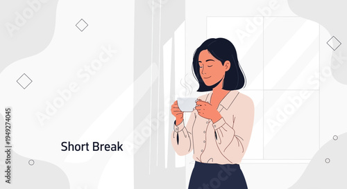 Woman Taking a Short Break with a Cup of Coffee by the Window