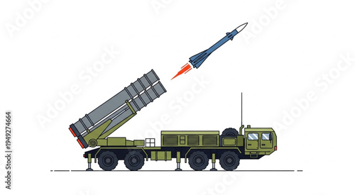 Mobile Missile Launcher Launching a Missile into the Sky.